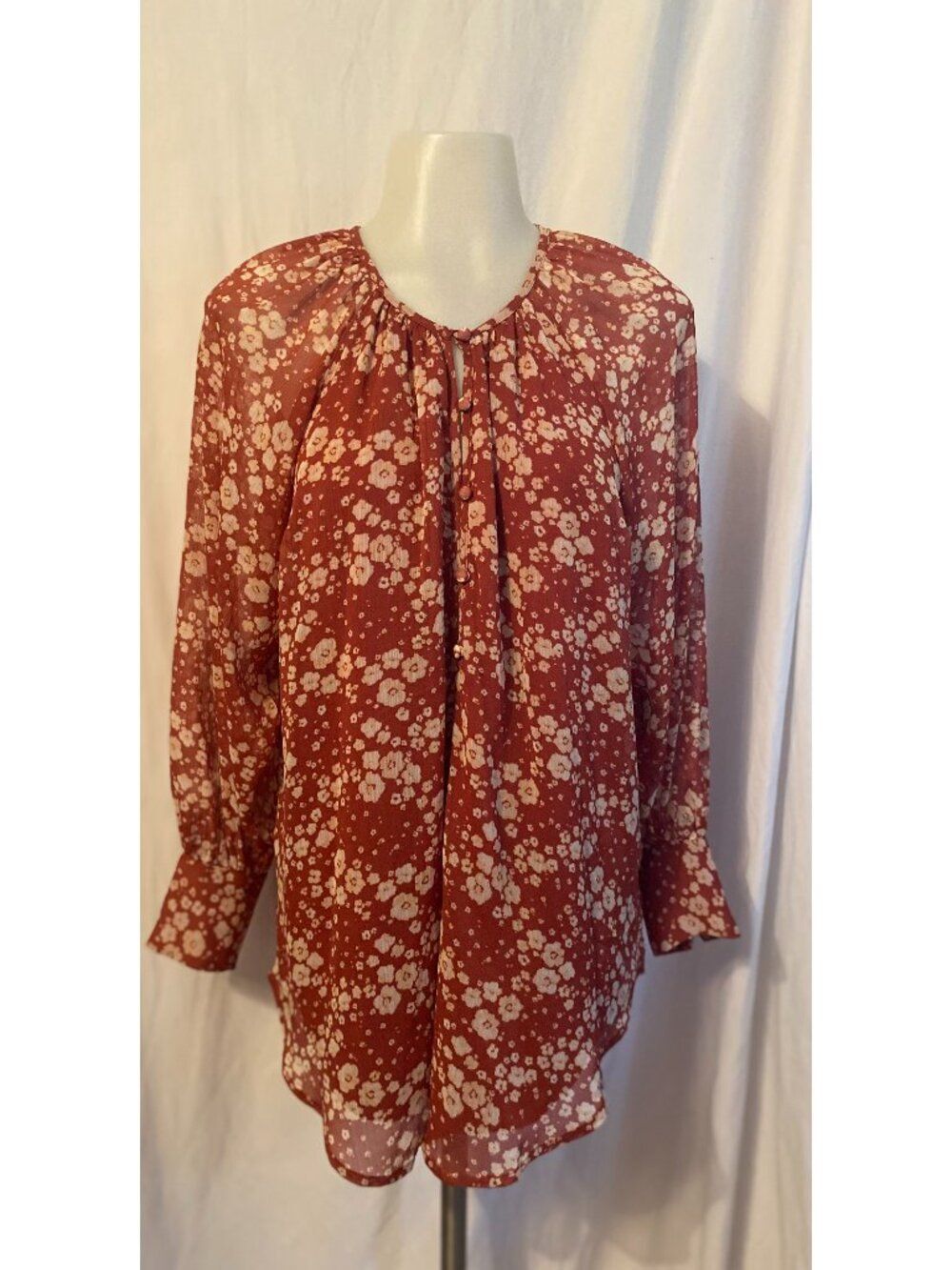 LC Lauren Conrad Rust Floral Sheer Long Sleeve Blouse